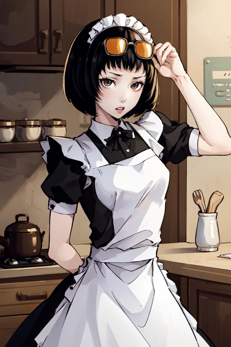 13567-4210850939-masterpiece, best quality, absurdres, 1girl, solo, OhyaIchiko, short hair, bob cut, eyewear on head, maid, maid headdress, maid.png